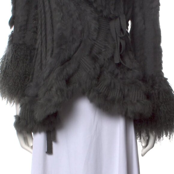 Dolce & Gabbana Grey Wool and Tibetan Lamb Fur Wrap Jacket 42 6 - Picture 5 of 8
